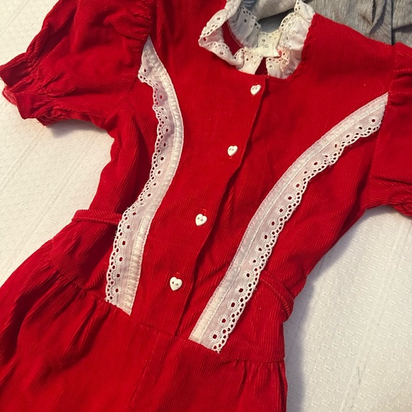 Vintage girls size 4t Red Lace-Trimmed Jumpsuit - Picture 2 of 5